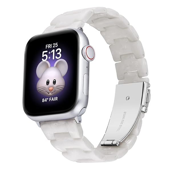 BINLUN BINLUN Lightweight Resin Apple Watch Bands 38mm 40mm 41mm 42mm 46mm for Men Women Pearl White Compatible with iWatch Series 1 to 10