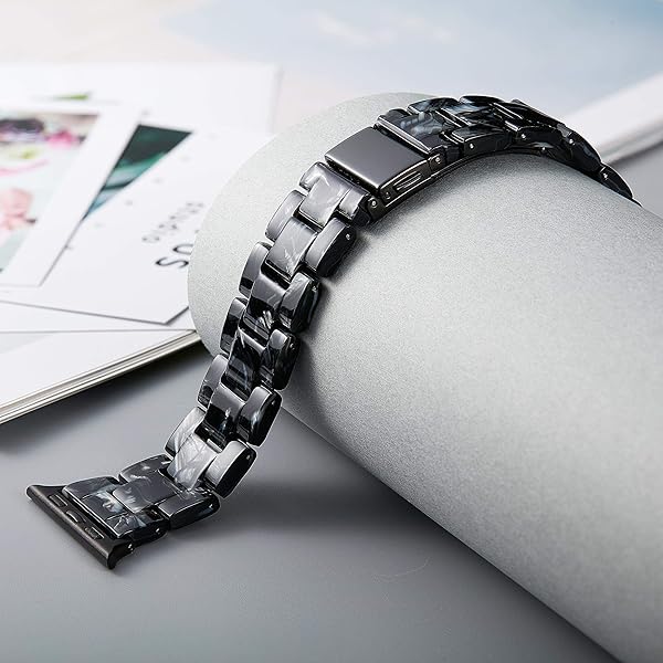 BINLUN BINLUN Lightweight Resin Apple Watch Bands for 38mm 40mm 41mm 42mm 46mm Compatible with iWatch Series 10 9 8 7 6 5 4 3 2 1 SE2 SE Ice Black - View 6 of 9