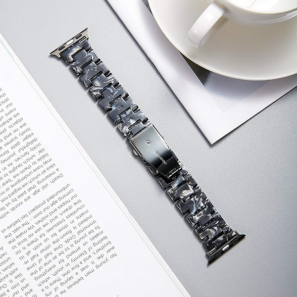BINLUN BINLUN Lightweight Resin Apple Watch Bands for 38mm 40mm 41mm 42mm 46mm Compatible with iWatch Series 10 9 8 7 6 5 4 3 2 1 SE2 SE Ice Black - View 8 of 9