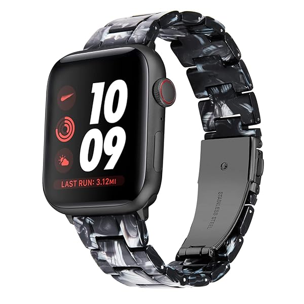 BINLUN BINLUN Lightweight Resin Apple Watch Bands for 38mm 40mm 41mm 42mm 46mm Compatible with iWatch Series 10 9 8 7 6 5 4 3 2 1 SE2 SE Ice Black - View 2 of 9