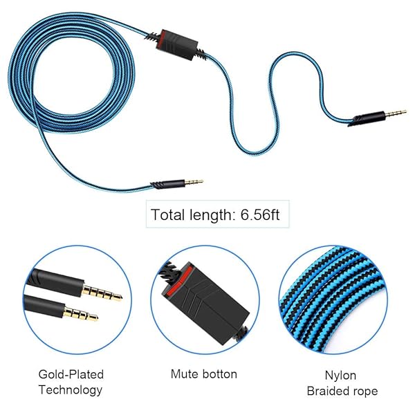 MQDITH MQDITH Replacement Audio Cable for Astro A40 A40TR Gaming Headset Inline Mute Wire Blue - View 5 of 9