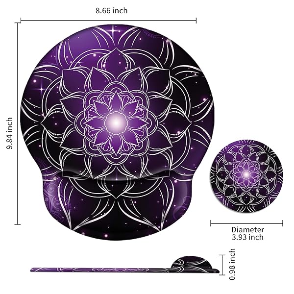 Mxfdegf AUOX Ergonomic Mouse Pad with Wrist Support Gel for Comfortable Typing and Pain Relief in Purple Mandala Design for Office and Gaming - View 3 of 8