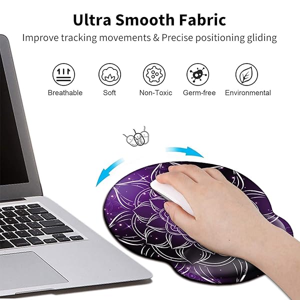 Mxfdegf AUOX Ergonomic Mouse Pad with Wrist Support Gel for Comfortable Typing and Pain Relief in Purple Mandala Design for Office and Gaming - View 5 of 8