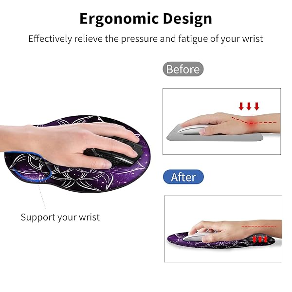 Mxfdegf AUOX Ergonomic Mouse Pad with Wrist Support Gel for Comfortable Typing and Pain Relief in Purple Mandala Design for Office and Gaming - View 6 of 8