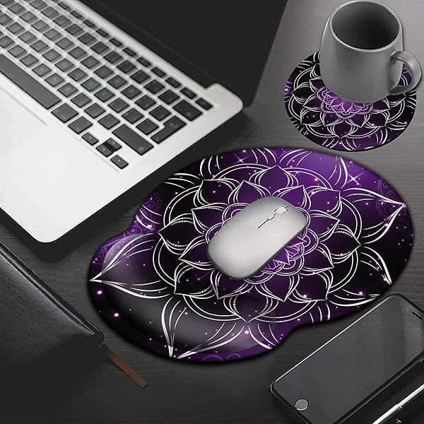 Mxfdegf AUOX Ergonomic Mouse Pad with Wrist Support Gel for Comfortable Typing and Pain Relief in Purple Mandala Design for Office and Gaming - View 8 of 8