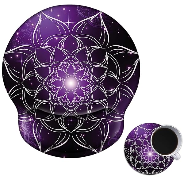 Mxfdegf AUOX Ergonomic Mouse Pad with Wrist Support Gel for Comfortable Typing and Pain Relief in Purple Mandala Design for Office and Gaming