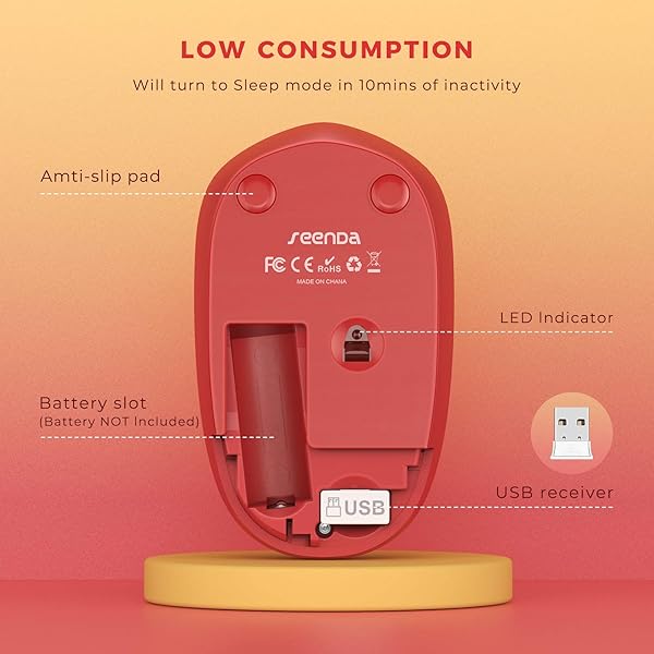 seenda Seenda Wireless Mouse 24G Noiseless Portable Computer Mice for PC Tablet Laptop Notebook Gradient Red - View 4 of 8