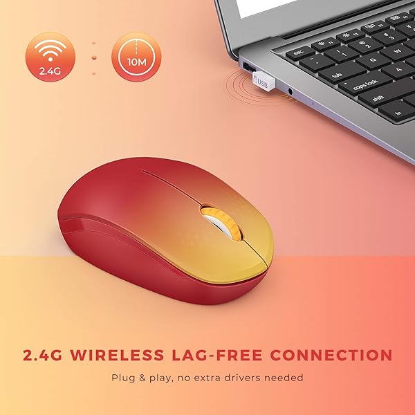 seenda Seenda Wireless Mouse 24G Noiseless Portable Computer Mice for PC Tablet Laptop Notebook Gradient Red - View 6 of 8