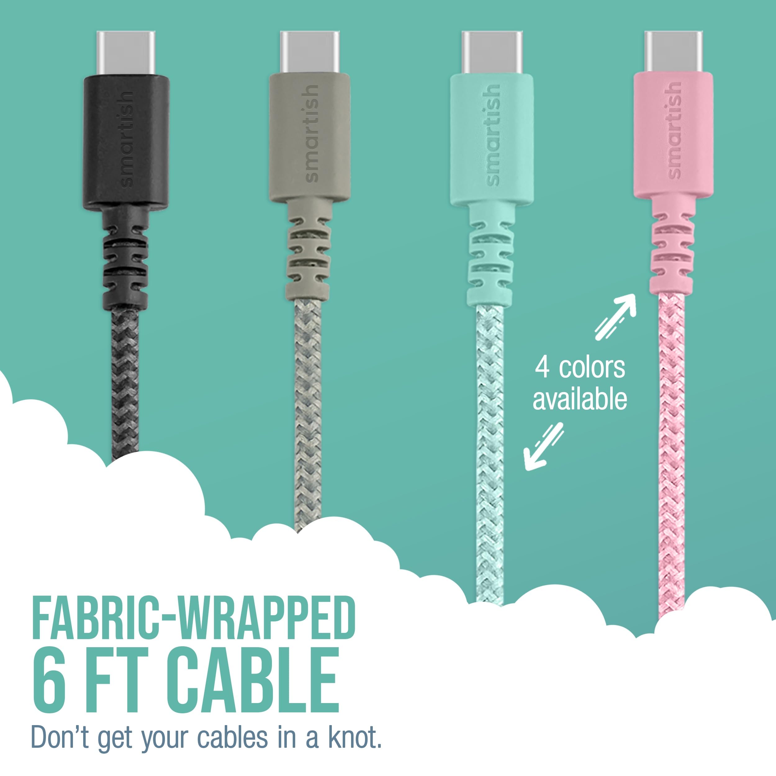 Smartish Smartish USB-C Charger for iPhone 16 15 Crown Joule 6 Foot Fast Fabric Wrapped 100W Charging Cable Compatible with Android Pixel Galaxy MacBook Pro Tan - View 2 of 9