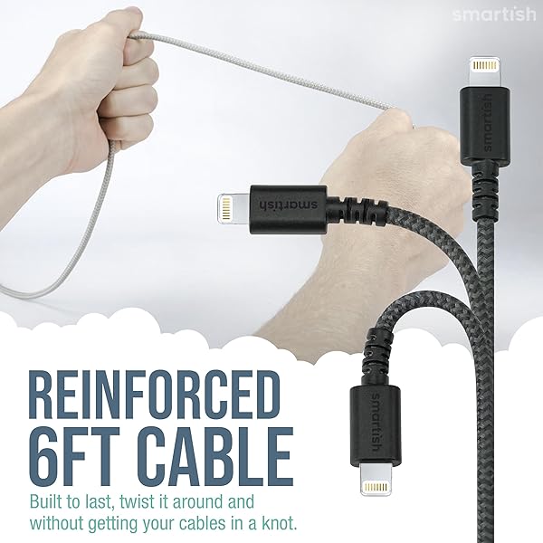 Smartish Smartish Lightning Fast Charging Cable USB-C Crown Joule Durable Nylon Fabric Cord MFi Certified for iPad Airpods iPhone Teal Me More 6ft - View 5 of 10