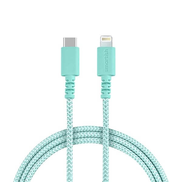 Smartish Smartish Lightning Fast Charging Cable USB-C Crown Joule Durable Nylon Fabric Cord MFi Certified for iPad Airpods iPhone Teal Me More 6ft - View 2 of 10