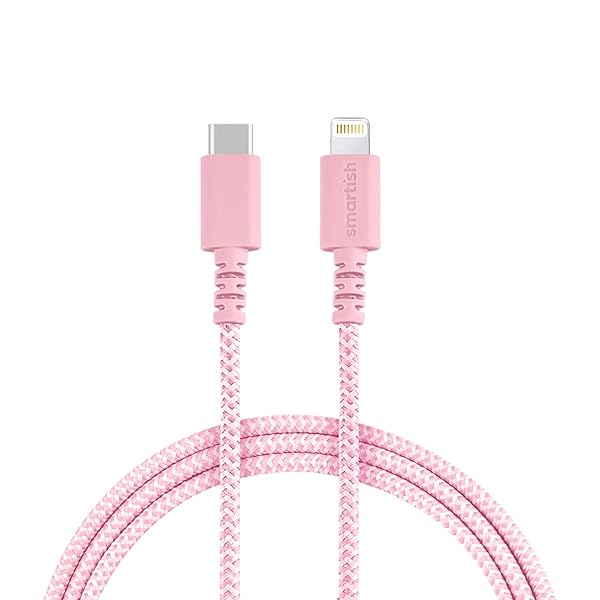 Smartish USB-C to Lightning Cable 6 Foot Fast Charging for iPhone 15 14 MFi Certified Pink Fabric Wrapped Universal Cable