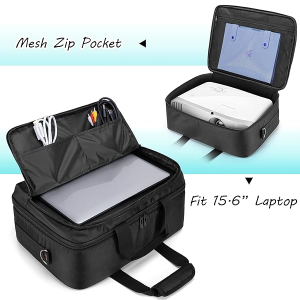CURMIO CURMIO Projector Carrying Case with Laptop Compartment for Major Projectors Black Patented Design - View 3 of 10