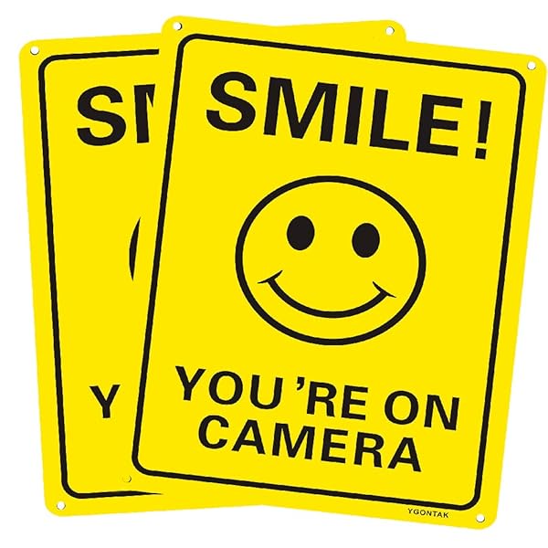 YGONTAK 2Pcs Smile Youre On Camera Sign Reflective Video Surveillance 10x7 Inch Aluminum UV Protected for CCTV Security - View 2 of 5
