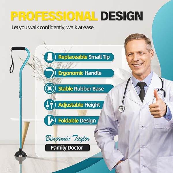 BeneCane BeneCane Adjustable Walking Cane with Soft Cushioned Handle Lightweight Mobility Aid for Men Women and Seniors Extra Stability Base - View 9 of 10