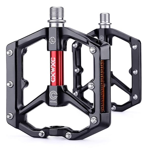 CXWXC CXWXC Aluminum Alloy MTB Bike Pedals - Anti-Skid, Removable Nails, Black-Red | Perfect for Road & Mountain Biking