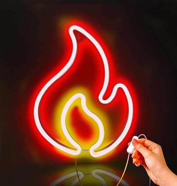 Lumoonosity Vibrant Lumoonosity Flame Neon Sign - Red & Yellow LED Wall Decor for Bedroom & Gaming Room