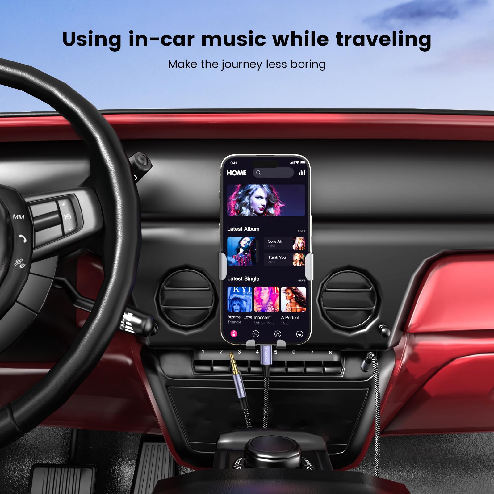 MOSWAG 2 in 1 3.5mm Aux Cable and USB C to AUX Adapter 3.28FT Male to Male for Headphones Car Home Stereo Speaker - View 4 of 6