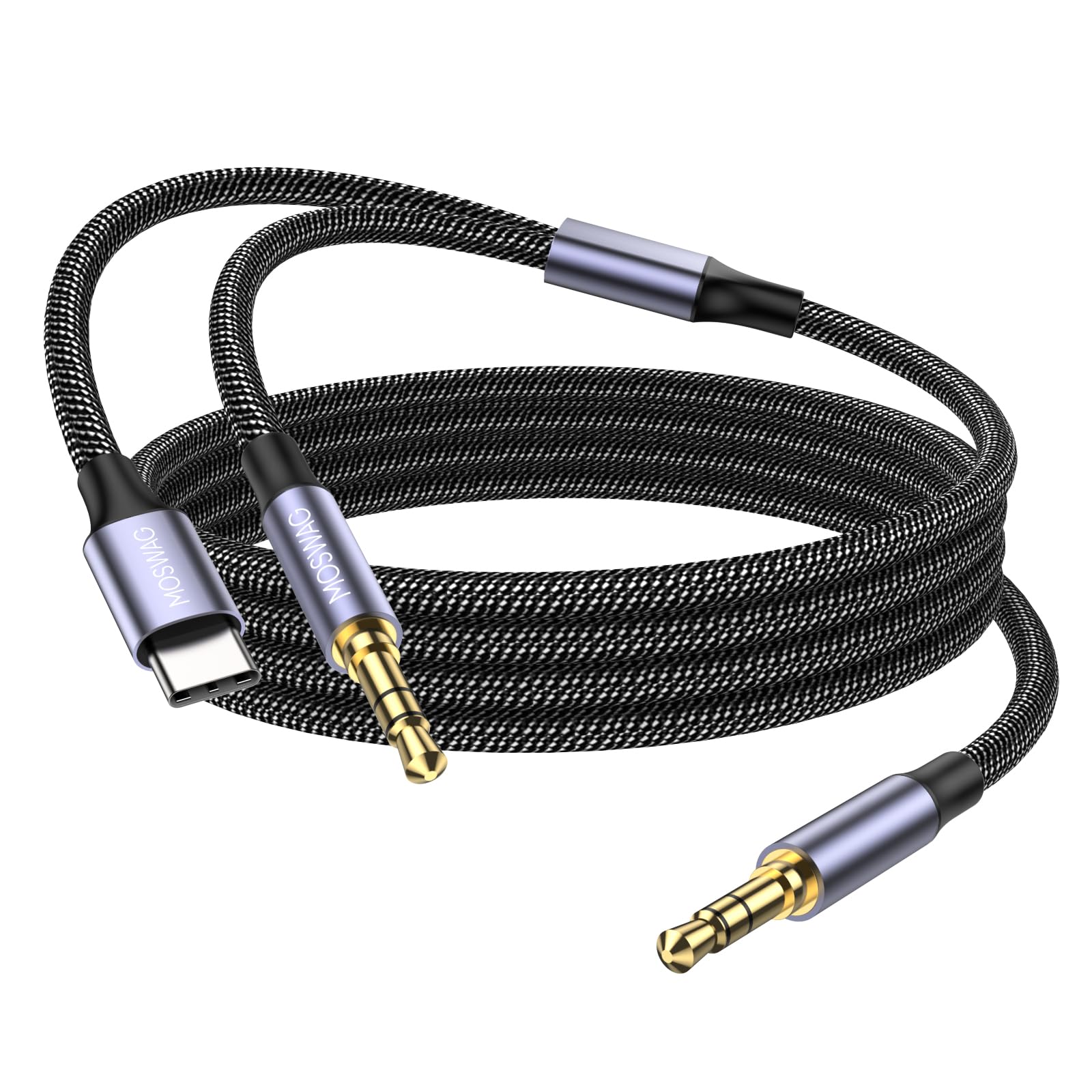 MOSWAG 2 in 1 3.5mm Aux Cable and USB C to AUX Adapter 3.28FT Male to Male for Headphones Car Home Stereo Speaker