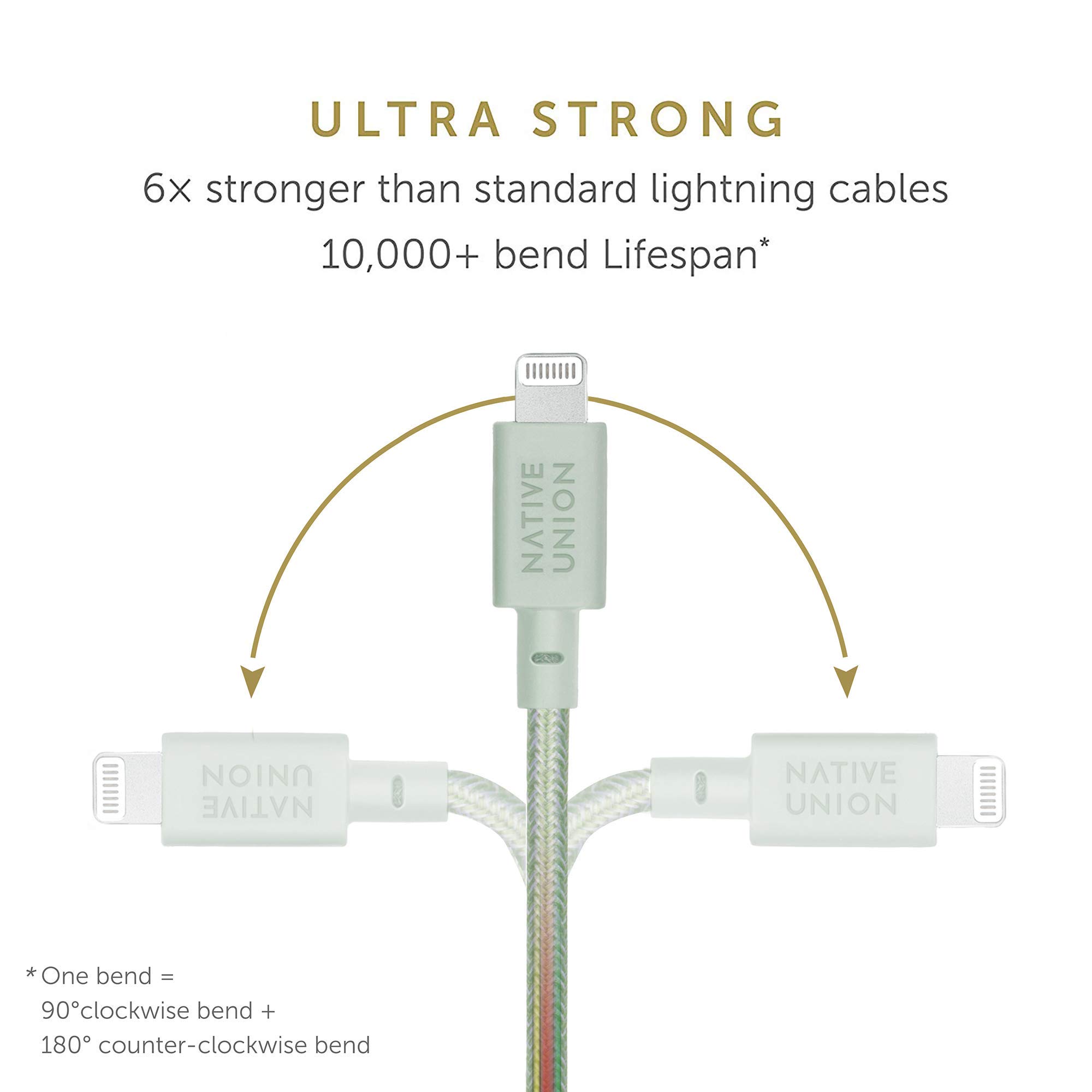 Native Union Native Union Belt Cable USB-C to Lightning 10ft Ultra-Strong Reinforced MFi Certified for iPhone 14 13 and Earlier Sage - View 3 of 7