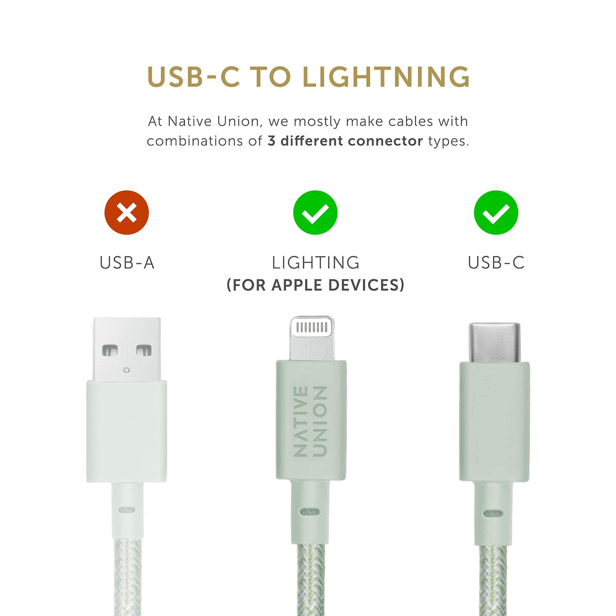 Native Union Native Union Belt Cable USB-C to Lightning 10ft Ultra-Strong Reinforced MFi Certified for iPhone 14 13 and Earlier Sage - View 5 of 7
