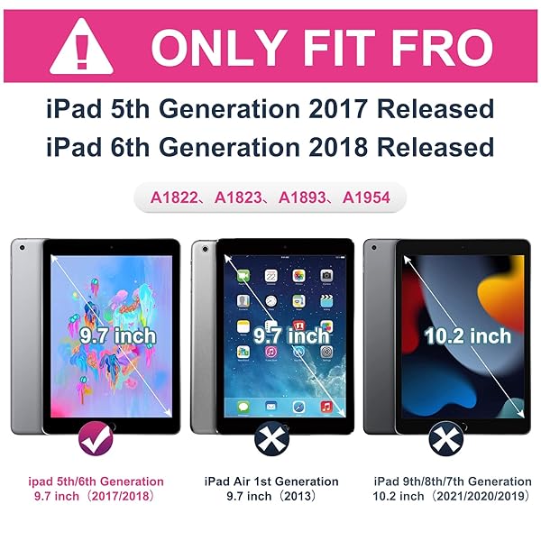 BRAECN BRAECN iPad Case for 6th 5th Generation Kids Rugged Friendly with Pencil Holder Shoulder Strap Hand Strap Kickstand Light Rainbow - View 3 of 8