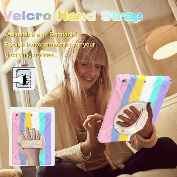 BRAECN BRAECN iPad Case for 6th 5th Generation Kids Rugged Friendly with Pencil Holder Shoulder Strap Hand Strap Kickstand Light Rainbow - View 4 of 8
