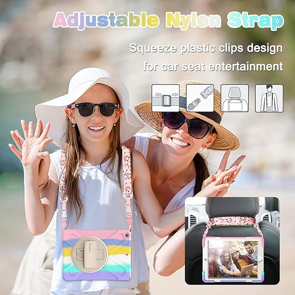 BRAECN BRAECN iPad Case for 6th 5th Generation Kids Rugged Friendly with Pencil Holder Shoulder Strap Hand Strap Kickstand Light Rainbow - View 6 of 8