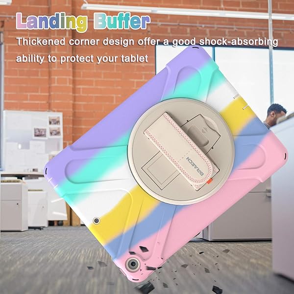 BRAECN BRAECN iPad Case for 6th 5th Generation Kids Rugged Friendly with Pencil Holder Shoulder Strap Hand Strap Kickstand Light Rainbow - View 7 of 8