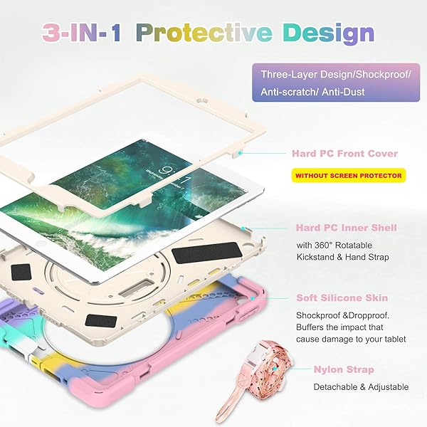 BRAECN BRAECN iPad Case for 6th 5th Generation Kids Rugged Friendly with Pencil Holder Shoulder Strap Hand Strap Kickstand Light Rainbow - View 8 of 8