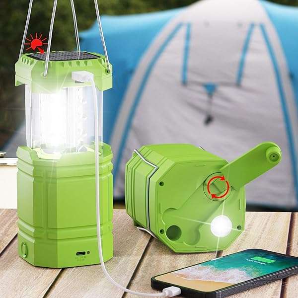 Mesqool 3000mAh Solar Hand Crank LED Camping Lantern: Emergency Light & USB Charger for Power Outages