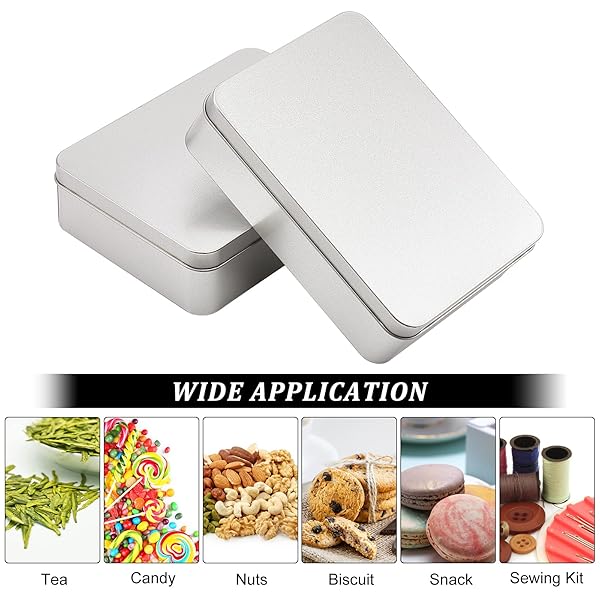 OLYCRAFT OLYCRAFT 5PCS Rectangle Metal Empty Tins Airtight Storage for Small Items Home Organizer Christmas Decorations 6x4x1.6 Inch Silver - View 6 of 8