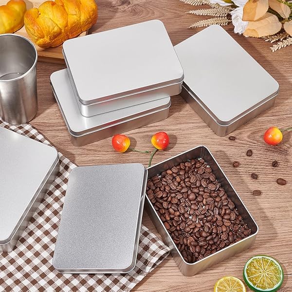 OLYCRAFT OLYCRAFT 5PCS Rectangle Metal Empty Tins Airtight Storage for Small Items Home Organizer Christmas Decorations 6x4x1.6 Inch Silver - View 8 of 8