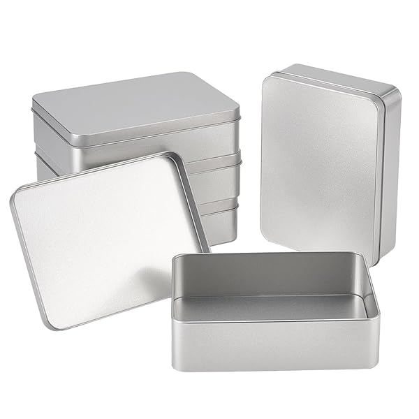 OLYCRAFT OLYCRAFT 5PCS Rectangle Metal Empty Tins Airtight Storage for Small Items Home Organizer Christmas Decorations 6x4x1.6 Inch Silver - View 2 of 8