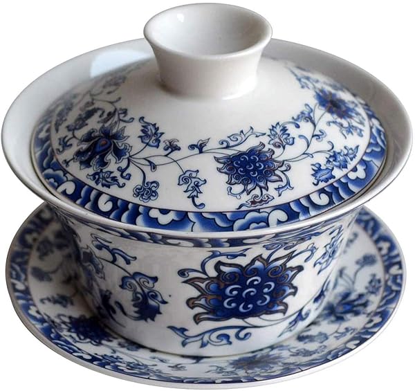 Eplze Eplze YBK Tech 10oz Large Gaiwan Porcelain Kung Fu Tea Cup with Saucer and Lid Traditional Chinese Sancai Tea Bowl