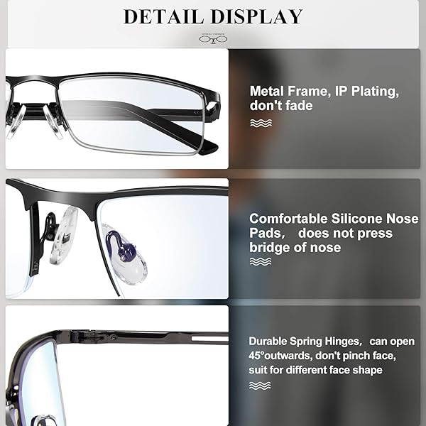 Lcbestbro Lcbestbro 1.75 Blue Light Blocking Reading Glasses for Men Stylish Metal Readers - View 6 of 8