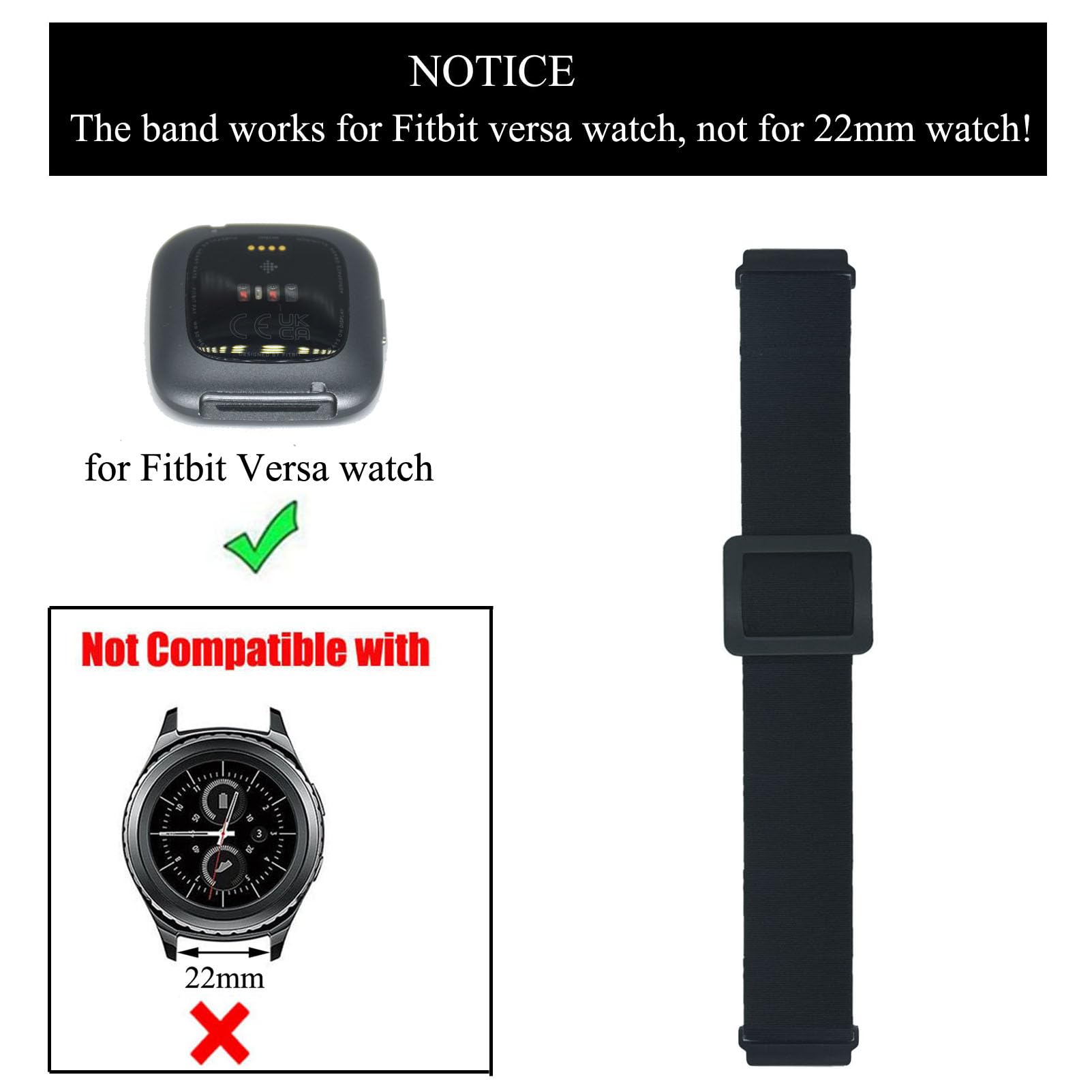 Grestun Adjustable Elastic Armband and Ankle Band for Fitbit Versa 2 Versa Versa Lite Blaze Stretchy Band for Men and Women Black - View 3 of 6