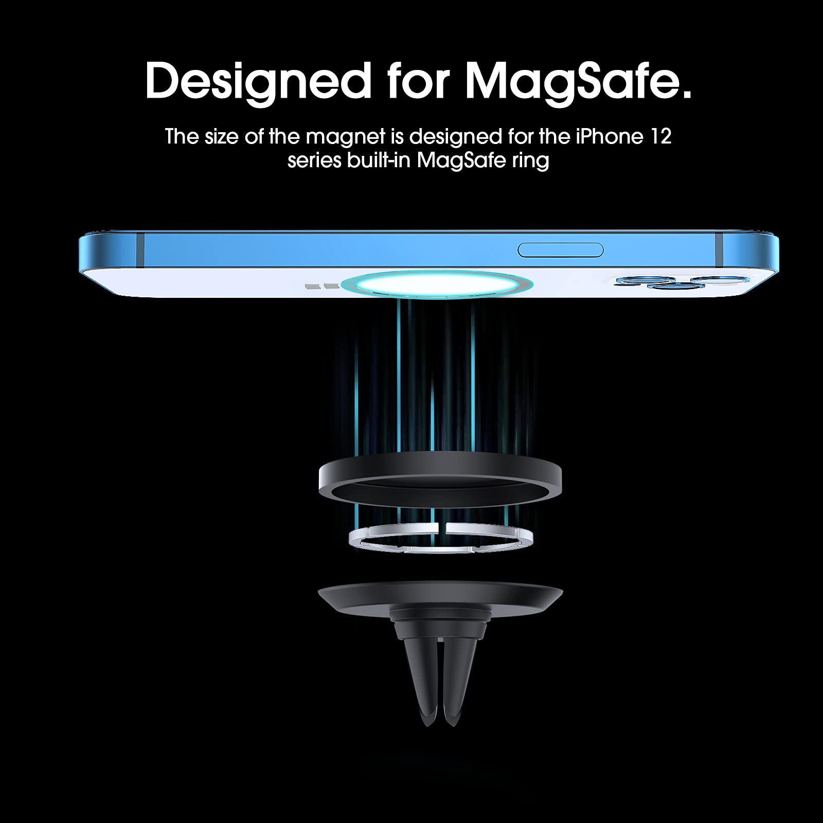 TechMatte Magnetic Vent Car Phone Mount for iPhone 14 13 12 Pro Max Mini Plus with MagSafe Case Blue - View 5 of 6