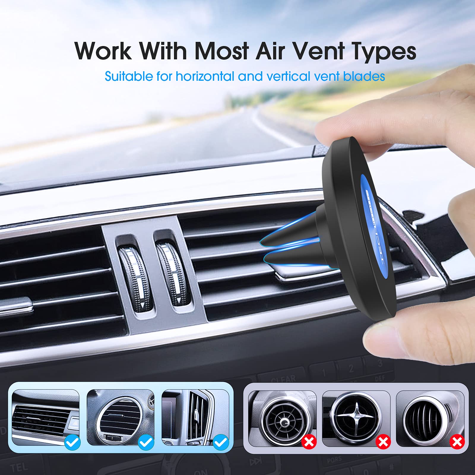 TechMatte Magnetic Vent Car Phone Mount for iPhone 14 13 12 Pro Max Mini Plus with MagSafe Case Blue - View 6 of 6