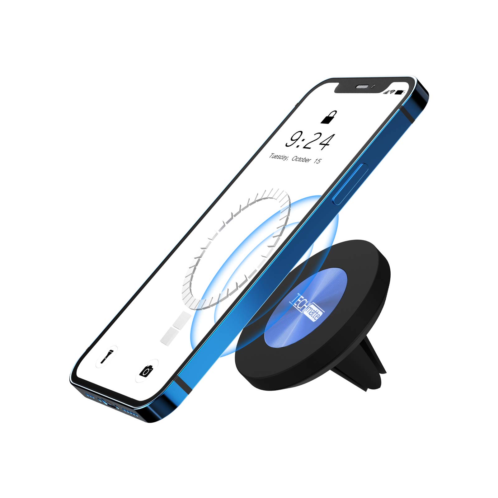 TechMatte Magnetic Vent Car Phone Mount for iPhone 14 13 12 Pro Max Mini Plus with MagSafe Case Blue