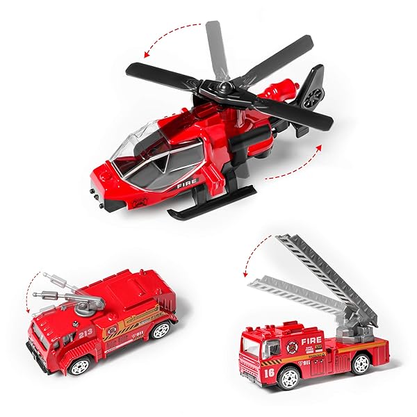 DUNRIOG TOYS 14 Pack Die-cast Fire Truck Vehicles Set and 6 Pack Alloy Metal Fire Engine Models with 8 Pack Mini Rescue Emergency Playset for Kids - View 5 of 8