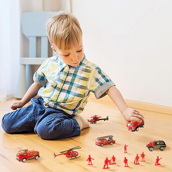 DUNRIOG TOYS 14 Pack Die-cast Fire Truck Vehicles Set and 6 Pack Alloy Metal Fire Engine Models with 8 Pack Mini Rescue Emergency Playset for Kids - View 6 of 8