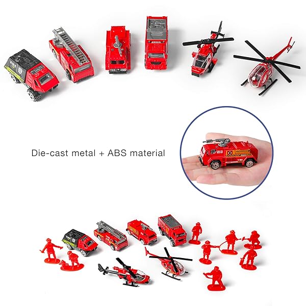 DUNRIOG TOYS 14 Pack Die-cast Fire Truck Vehicles Set and 6 Pack Alloy Metal Fire Engine Models with 8 Pack Mini Rescue Emergency Playset for Kids - View 7 of 8