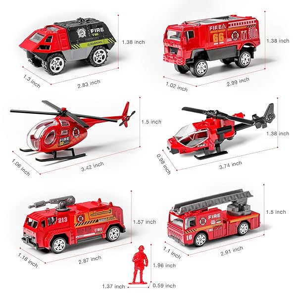 DUNRIOG TOYS 14 Pack Die-cast Fire Truck Vehicles Set and 6 Pack Alloy Metal Fire Engine Models with 8 Pack Mini Rescue Emergency Playset for Kids - View 8 of 8