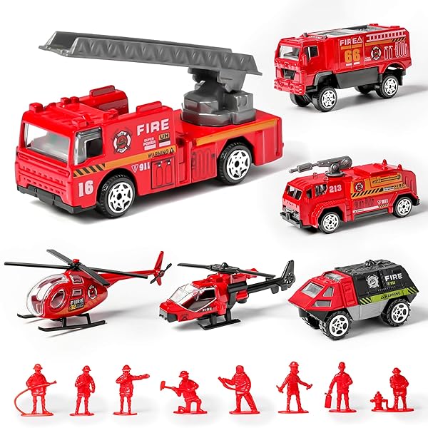 DUNRIOG TOYS 14 Pack Die-cast Fire Truck Vehicles Set and 6 Pack Alloy Metal Fire Engine Models with 8 Pack Mini Rescue Emergency Playset for Kids - View 2 of 8