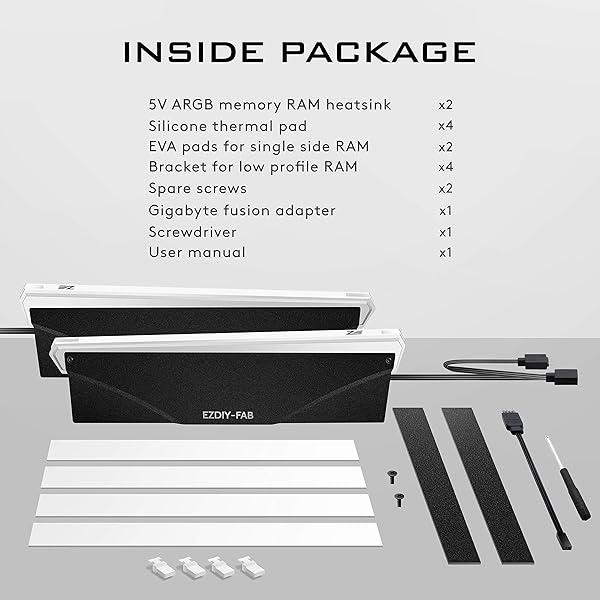 EZDIY-FAB EZDIY-FAB 5V ARGB RAM Cooler DDR Heatsink for DIY PC Game MOD Compatible with Aura Sync RGB Fusion Mystic Light Sync 2 Pack - View 4 of 8