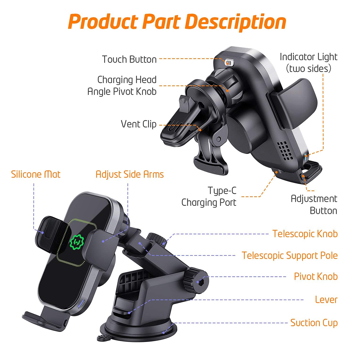 WixGear Buy WixGear Wireless Car Charger - Auto-Clamping 15W Qi Fast Charger for iPhone & Samsung | New Version! - View 6 of 8