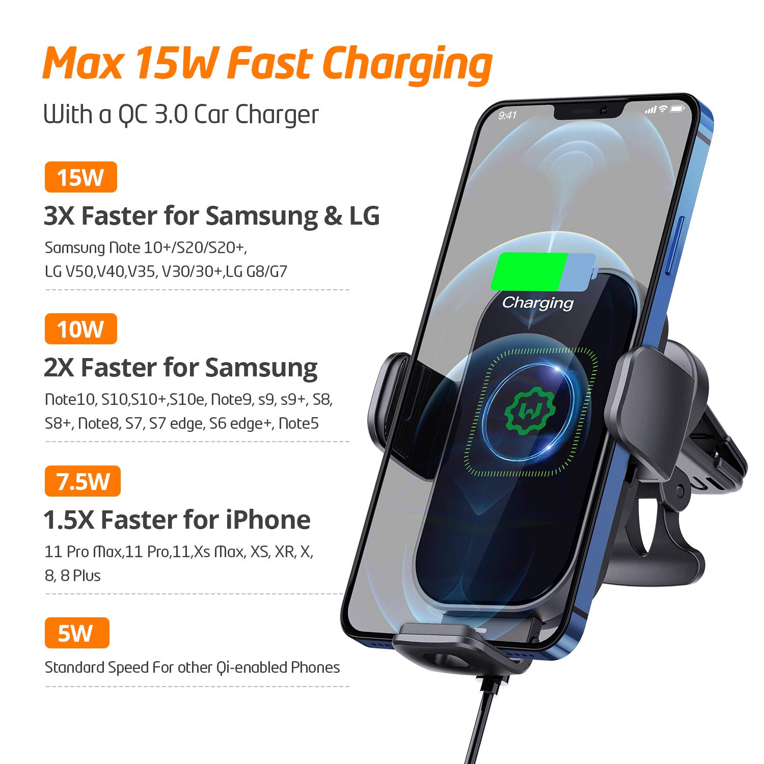WixGear Buy WixGear Wireless Car Charger - Auto-Clamping 15W Qi Fast Charger for iPhone & Samsung | New Version! - View 7 of 8