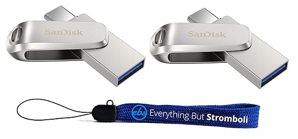 SanDisk 1TB Flash Drive Bulk 2 Pack Ultra Dual Drive Luxe USB Type-C High Speed USB 3.1 Bundle with Everything But Stromboli Lanyard