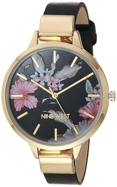 Shop Nine West Women's Black Quartz Dress Watch with Faux Leather Strap - Model NW/2044FLBK